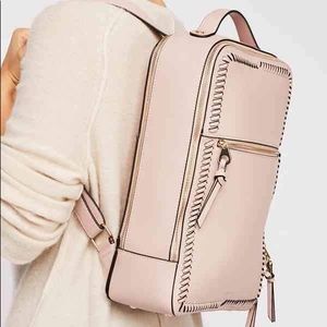 Calpak backpack leather travel laptop bag in stone
